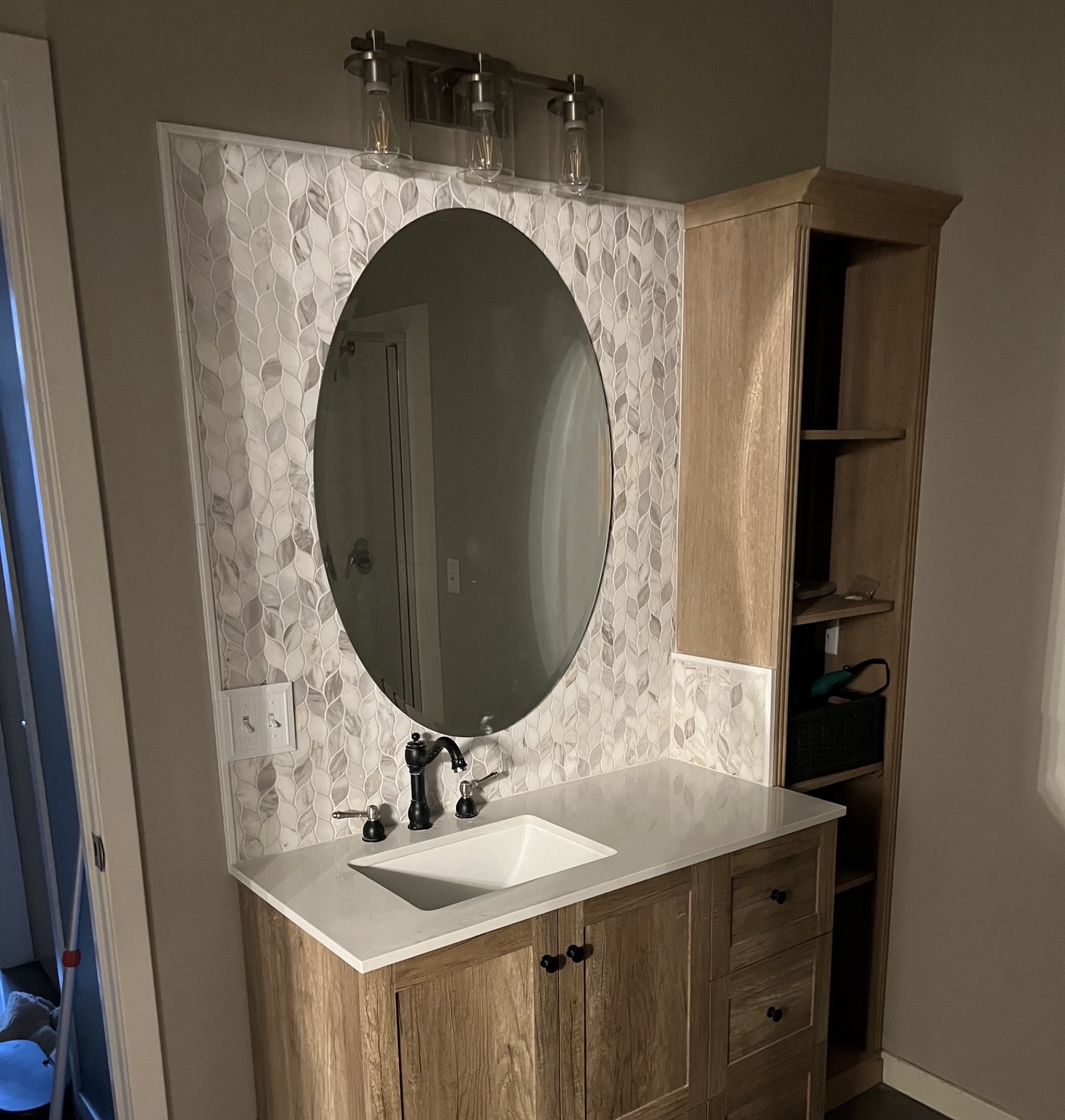 Mosaic tile vanity feature wall